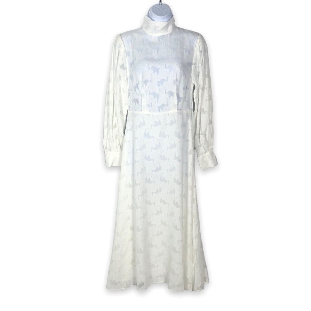 Stockholm Atelier Long Sleeve High Neck Maxi Dress White Jacquard Size 0/2 NWT